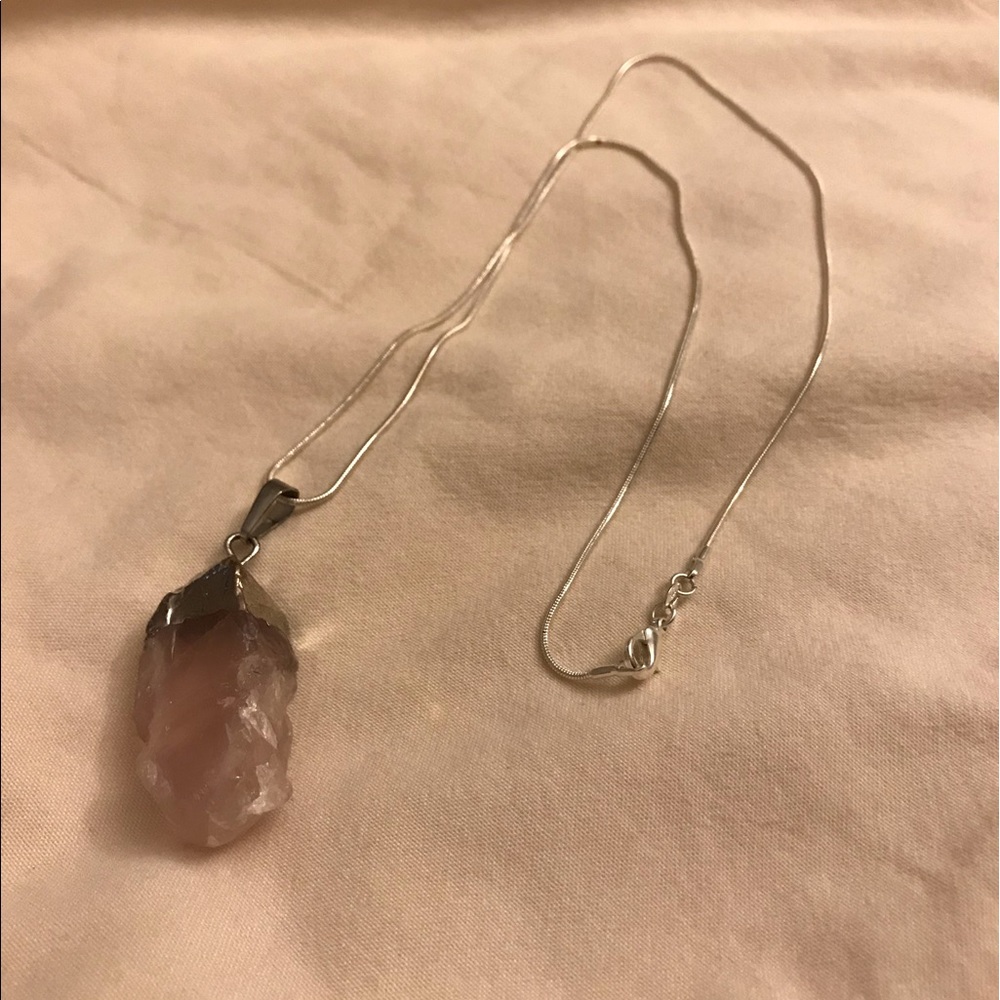 Rose quartz crystal stone necklace
